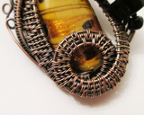 Oxidized Copper Wire Woven & Lampwork Glass Pendant