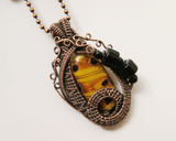 Oxidized Copper Wire Woven & Lampwork Glass Pendant