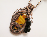 Oxidized Copper Wire Woven & Lampwork Glass Pendant