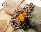 Oxidized Copper Wire Woven & Lampwork Glass Pendant