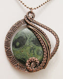 Handmade Wire Woven Oxidized Copper Kambaba Jasper Pendant Necklace