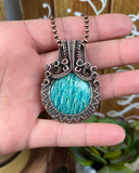 Oxidized Copper Wire Woven Amazonite Pendant - Handmade By Christina