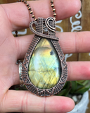 Oxidized Copper Wire Woven Labradorite Pendant