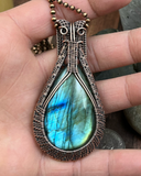 Oxidized Copper Wire Woven Labradorite Pendant necklace