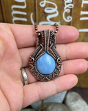 Oxidized Copper Wire Woven Owyhee Blue Opal Pendant necklace