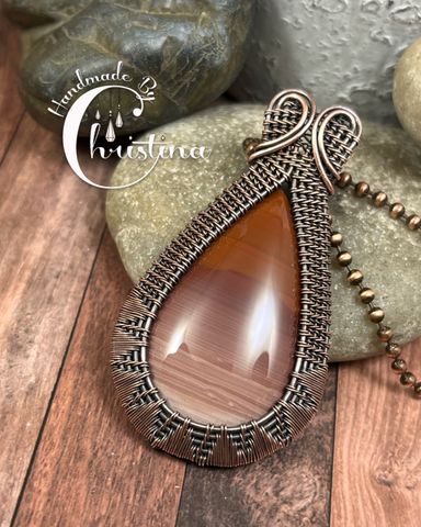 Oxidized Copper Wire Woven Royal Imperial Jasper Pendant
