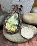 Oxidized Copper Wire Woven Labradorite Pendant