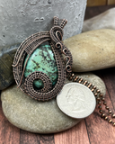 Oxidized Copper Wire Woven Turquoise Pendant Necklace 