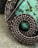 Oxidized Copper Wire Woven Turquoise Pendant Necklace 
