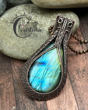 Oxidized Copper Wire Woven Labradorite Pendant necklace