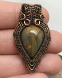 Oxidized Copper Wire Woven Bamboo Jasper Mini Pendant