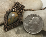 Oxidized Copper Wire Woven Bamboo Jasper Mini Pendant