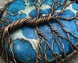 Oxidized Copper Wire Woven Blue Impression Jasper Tree Of Life Pendant Necklace