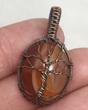 Artisan Oxidized Copper Wire Woven Carnelian Tree Of Life Mini Pendant
