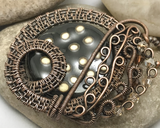 Oxidized Copper Wire Woven Black Spotted Ceramic Pendant
