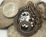 Oxidized Copper Wire Woven Black Spotted Ceramic Pendant