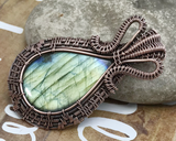 Handmade Oxidized Copper Wire Woven Elegant Green Labradorite Pendant Necklace Jewelry