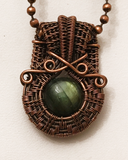 Oxidized Copper Wire Woven Green Labradorite Mini Pendant