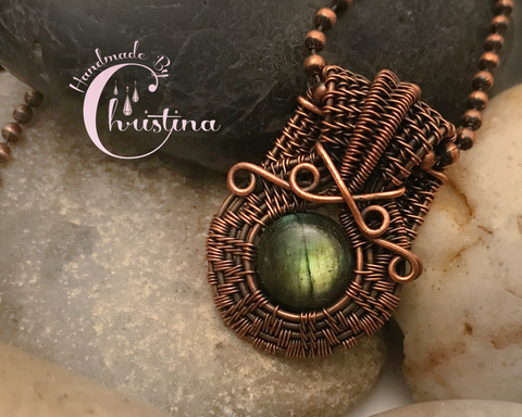 Oxidized Copper Wire Woven MADE TO ORDER Labradorite Mini Pendant