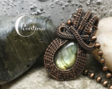 Oxidized Copper Wire Woven Golden Labradorite Mini Pendant