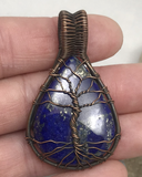 Oxidized Copper Wire Woven & Lapis Tree Of Life Pendant