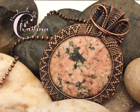 Oxidized Copper Wire Woven Marble Pendant