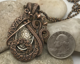 Oxidized Copper Wire Woven & Metal Pendant