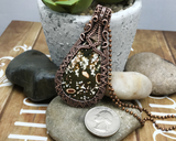 Handmade Artisan Oxidized Copper Wire Woven Ocean Jasper Pendant Necklace Jewelry