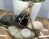 Artisan Oxidized Copper Wire Woven Palm Root Agate Tree Of Life Necklace Jewelry