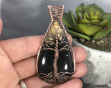 Artisan Oxidized Copper Wire Woven Palm Root Agate Tree Of Life Necklace Jewelry