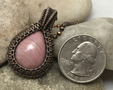 Handcrafted Oxidized Copper Wire Woven Pink Thulite Pendant Necklace