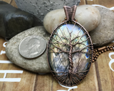 Handmade Artisan Wire Woven Purple Labradorite Tree Of Life Pendant Necklace