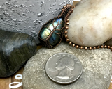 Handmade Oxidized Copper Wire Woven Rainbow Labradorite Tree Of Life Pendant Necklace