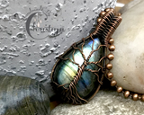Handmade Oxidized Copper Wire Woven Rainbow Labradorite Tree Of Life Pendant Necklace