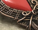 Handmade Oxidized Copper Wire Woven Red Coral Gemstone Pendant Necklace