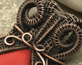 Handmade Oxidized Copper Wire Woven Red Coral Gemstone Pendant Necklace