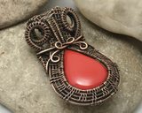 Handmade Oxidized Copper Wire Woven Red Coral Gemstone Pendant Necklace