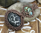 Handmade Oxidized Copper Wire Woven Septarian Gronates & Turquoise Pendant Jewelry Necklace