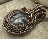 Handmade Oxidized Copper Wire Woven & Snowflake Obsidian Mini Pendant