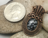 Handmade Oxidized Copper Wire Woven & Snowflake Obsidian Mini Pendant