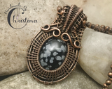 Handmade Oxidized Copper Wire Woven & Snowflake Obsidian Mini Pendant