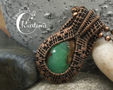 Handmade Oxidized Copper Wire Woven Bio Chrysoprase Pendant Necklace