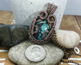 Handmade Oxidized Copper Wire Woven Turquoise Pendant Necklace Jewelry